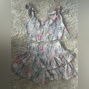 Floral Two-Piece Set with Ruffle Skirt